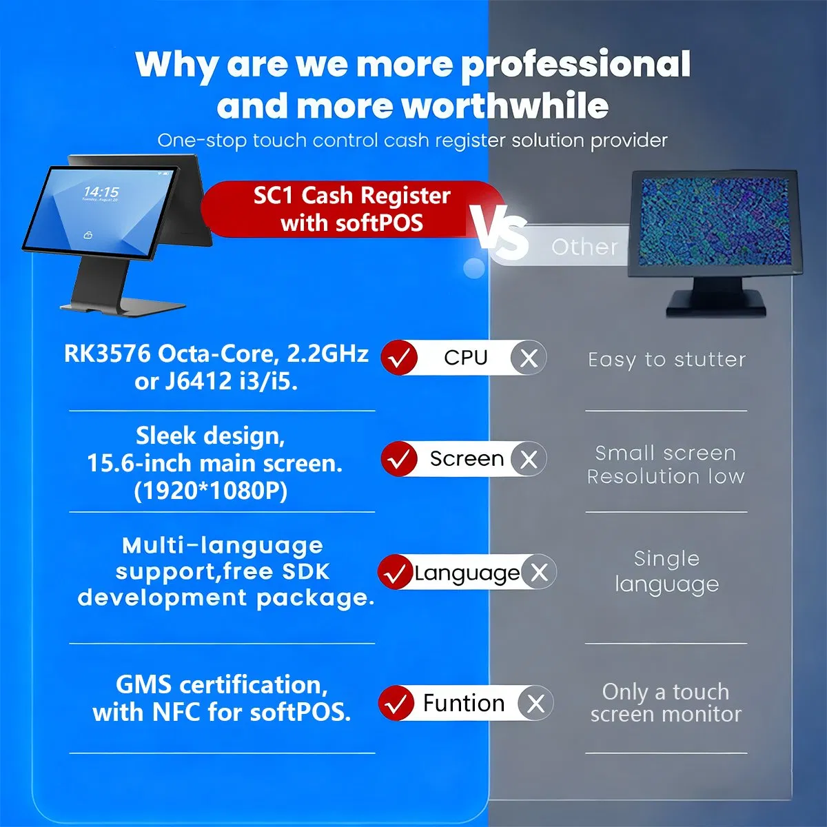 Factory 15.6" Dual Screen POS System Support Windows and Android