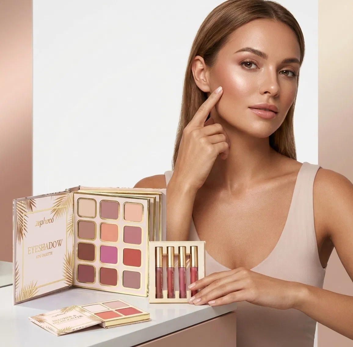 Popular Waterproof Mineral Makeup Fine Shimmer Eyeshadow Multi-Functional Book-Shaped Face Brightening Blush Eye Shadow & Blusher &Highlghter & Matte Matte Set