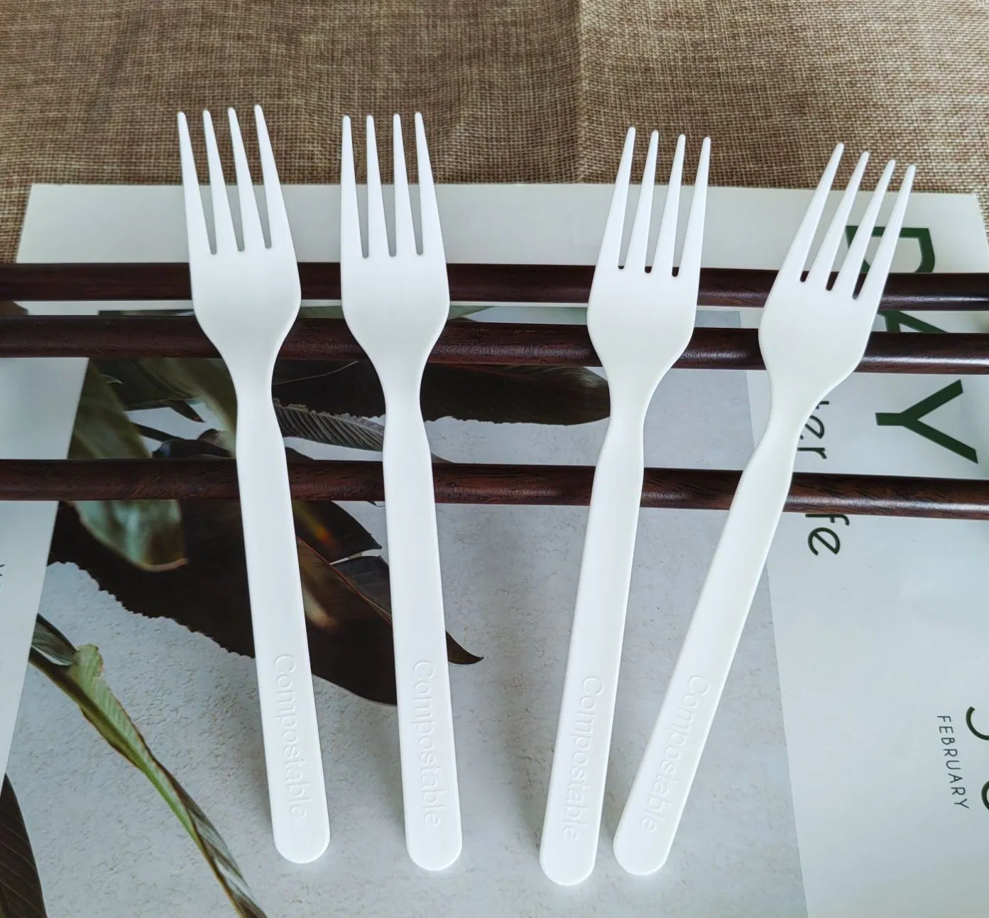 Disposable Bio Compostable Biodegradable Dinnerware 7 Inch PLA Spoon Knife Fork