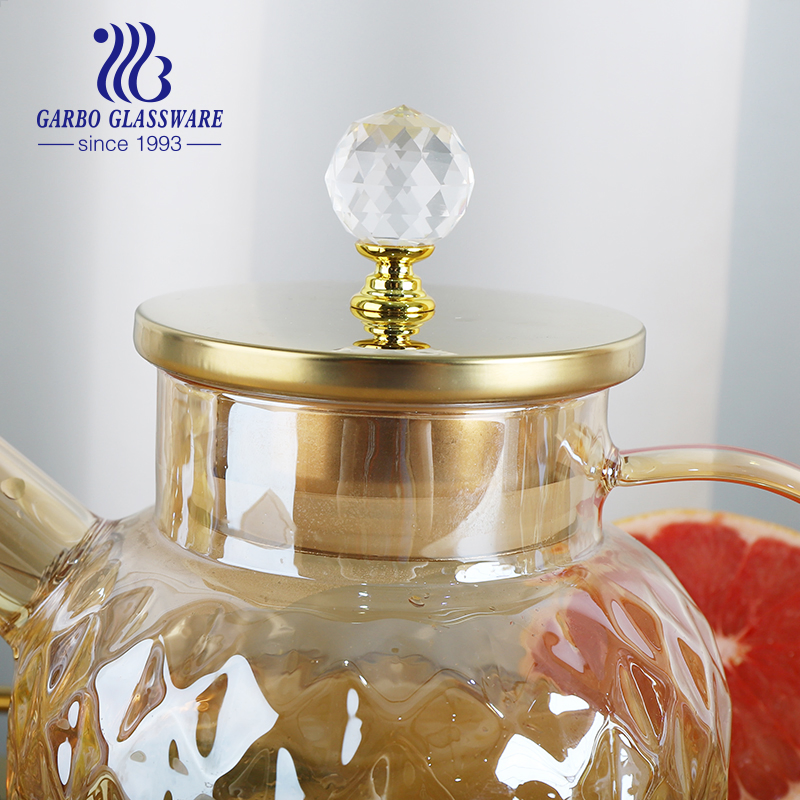 Iron Electroplating High Borosilicate 1200ml Amber Color Glass Kettle