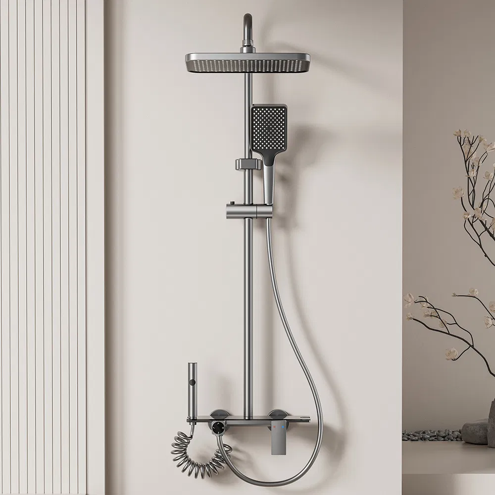 Aluminum Shower Set, Digital Display Light and 4-Function Rainfal