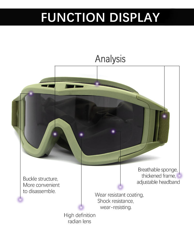 Mil-Prf-32432A Tactical Goggles Paintball Safety Glasses with 4.0mm 3 Interchangeable Lens Safety Tactical Glasses Goggles