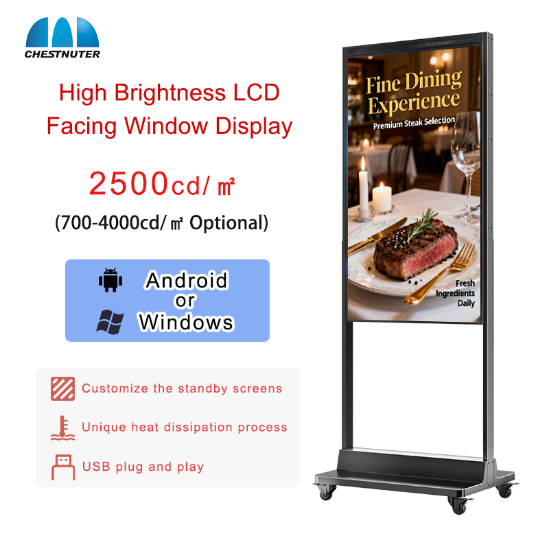 65'' Floor-Standing High-Brightness LCD Digital Signage Window Facing Display for Shops Advertising Kiosk