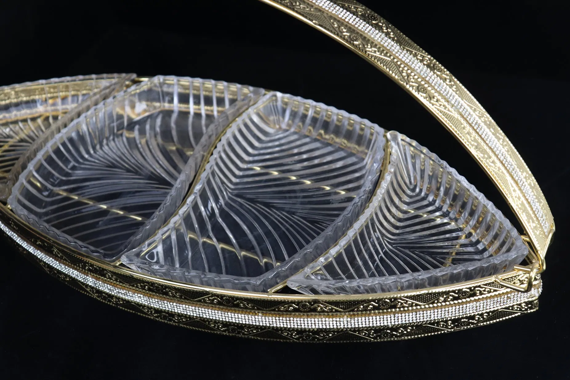 Glass Fruit Plate - Luxury Gold Plated Iron Frame Cover