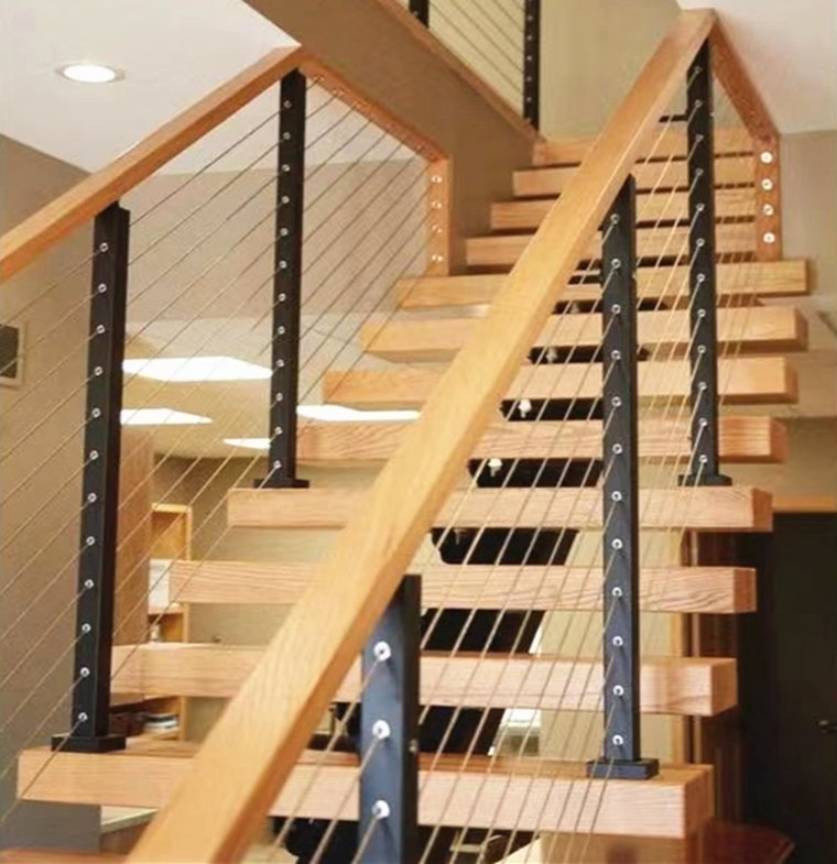 Premium Customized Wooden and Glass Straight Staircase for Homes