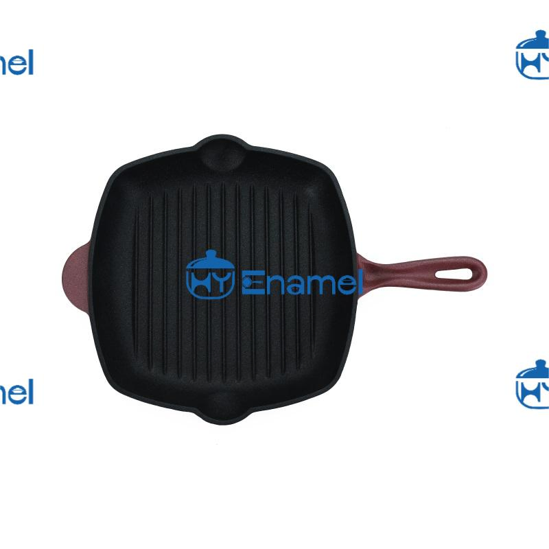 Factory Supply Square Non-Stick Enamel Cast Iron Steak Grill Pan Plate for Indoor Oven Gas Stovetop