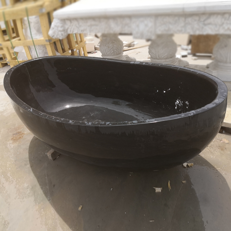Factory Supply High Quality Freestanding Natural Carved Bathroom Black Stone Bathtub