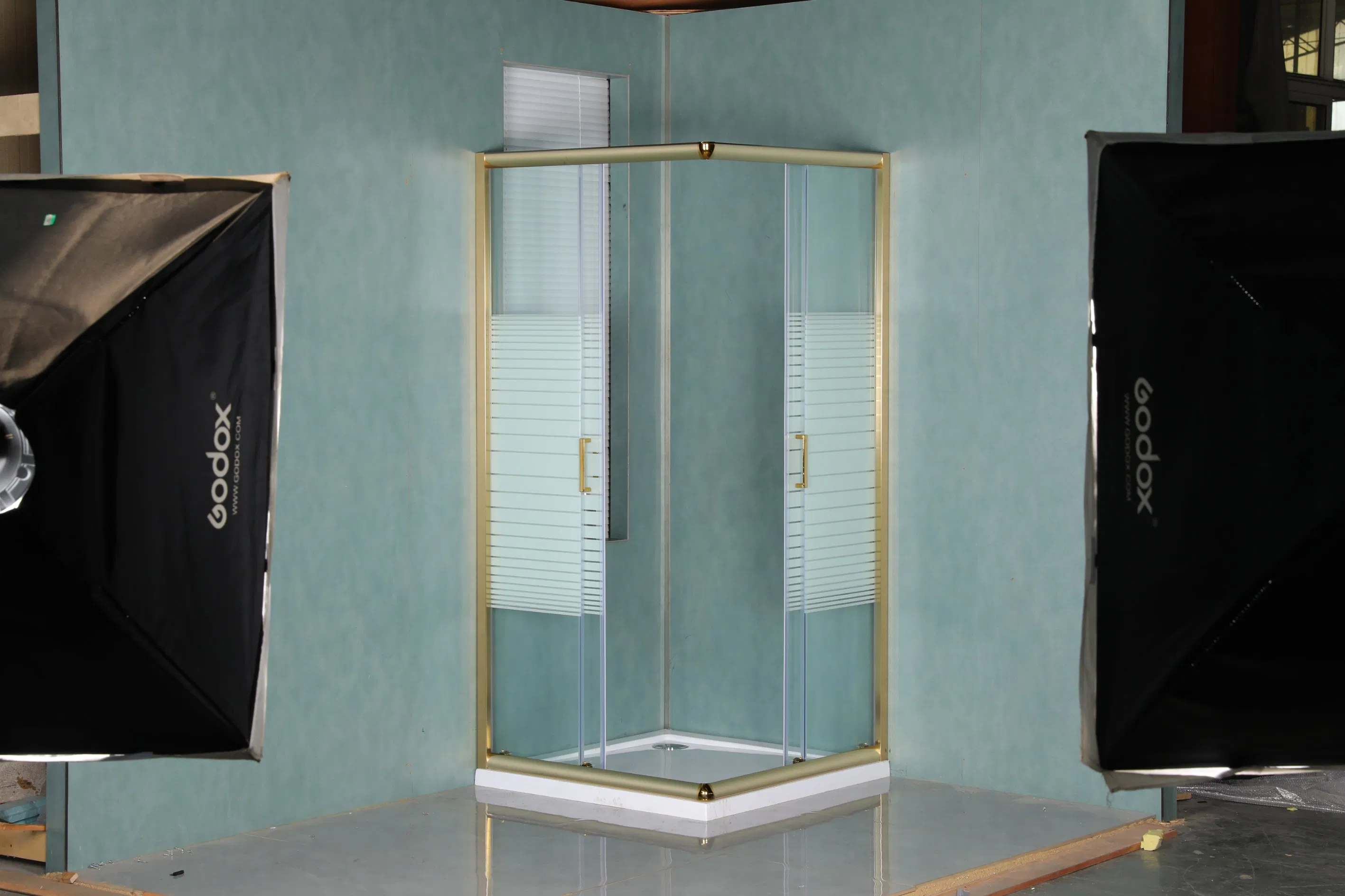 Factory Price Shower Enclosure White Line Tempered Glass Gold Frame Shower Cabin