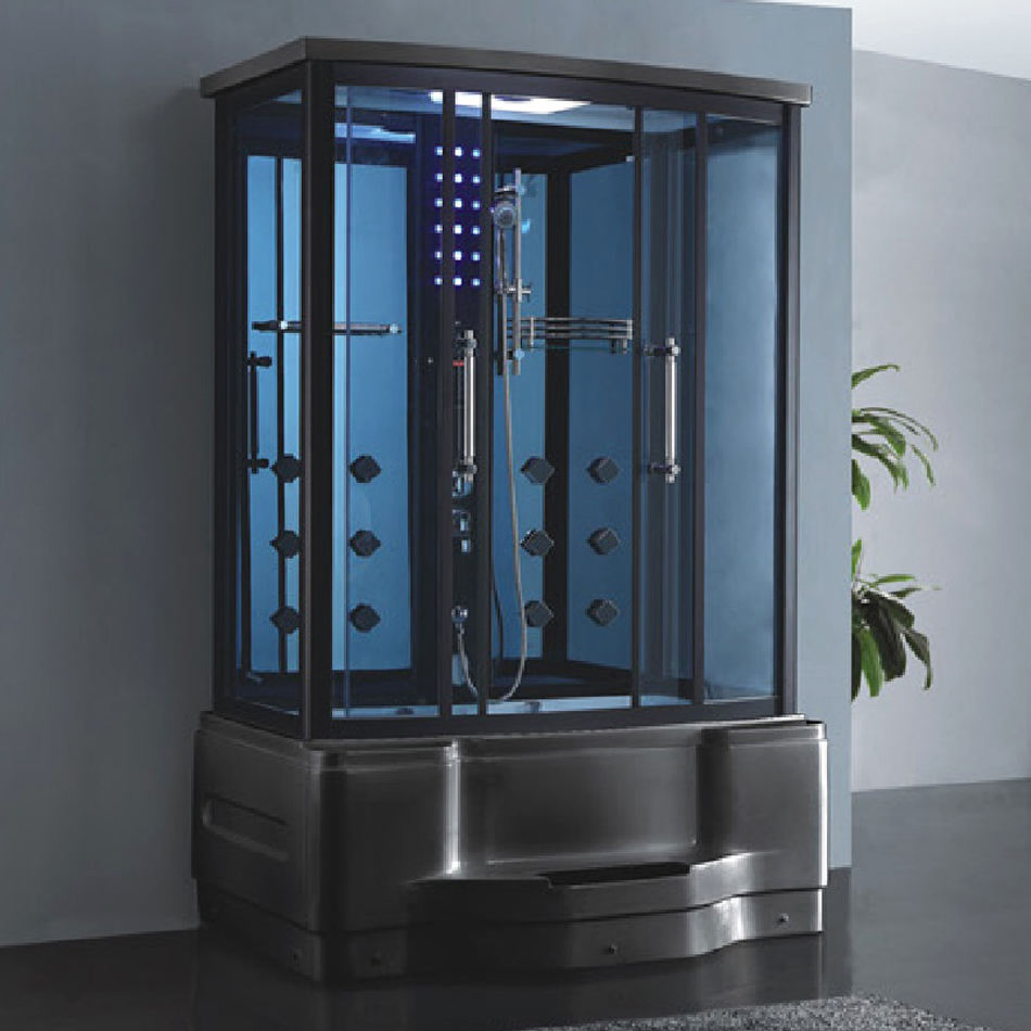 Bathrooms Black Acrylic Tempered Glass Whirlpool with Massage Corner Steam Shower Steam Cabin Bath