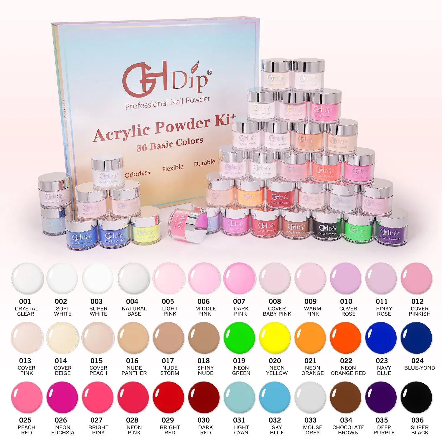 Factory Wholesale Clear Pink Nude 36 Basic Colors Acrylic Powder Nail Kit