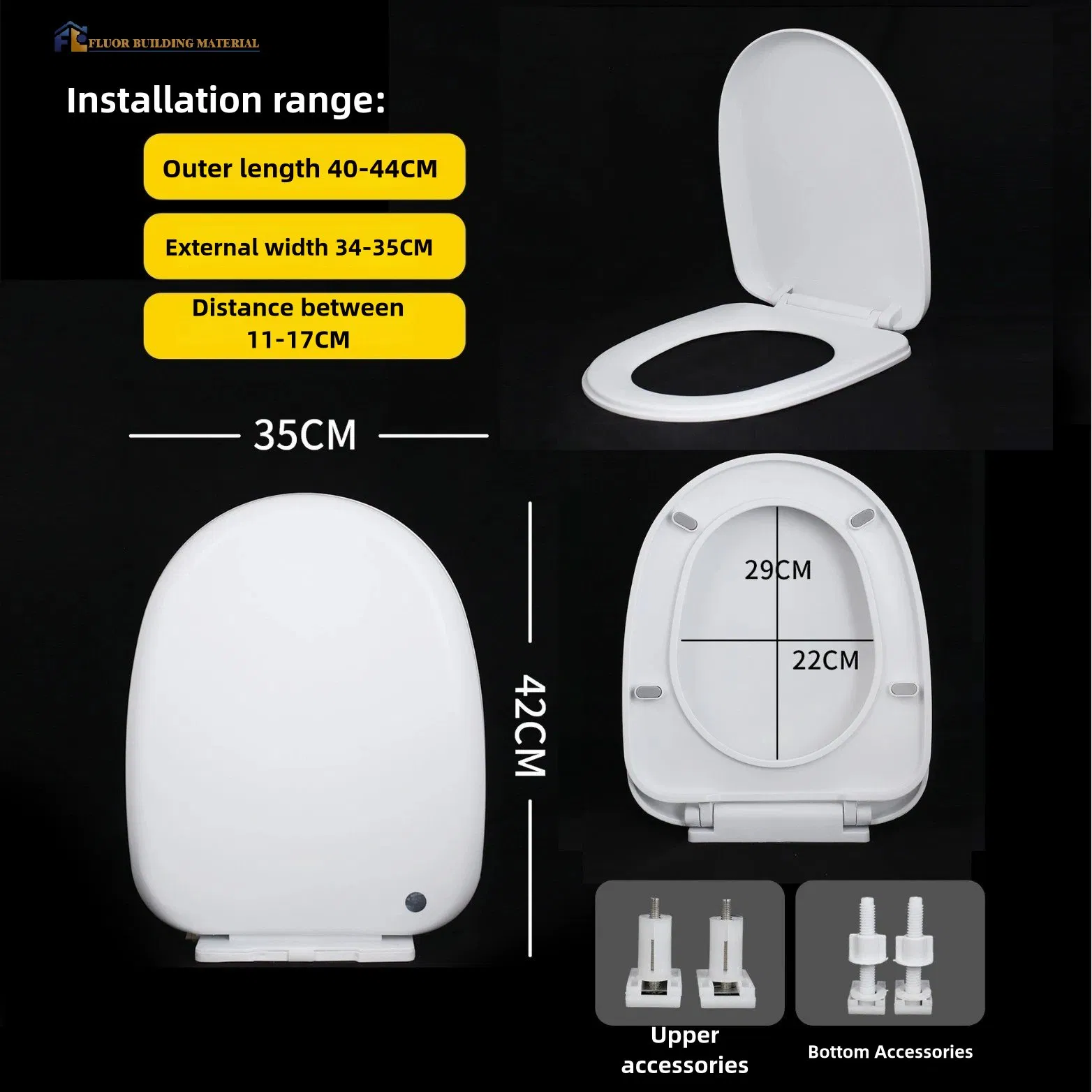 Fluor Ultra-Thin Adjustable Plastic Soft Closing Removable Modern Bathroom Toilet Seat