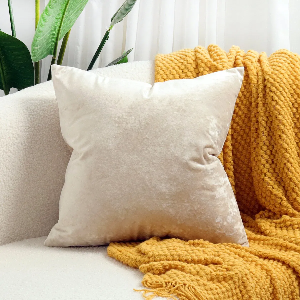 Velvet Throw Pillow Cover Soft Solid Decorative Square Cushion Case for Sofa Bedroom Car Home 55X55/60X60cm Cozy Pillowcase