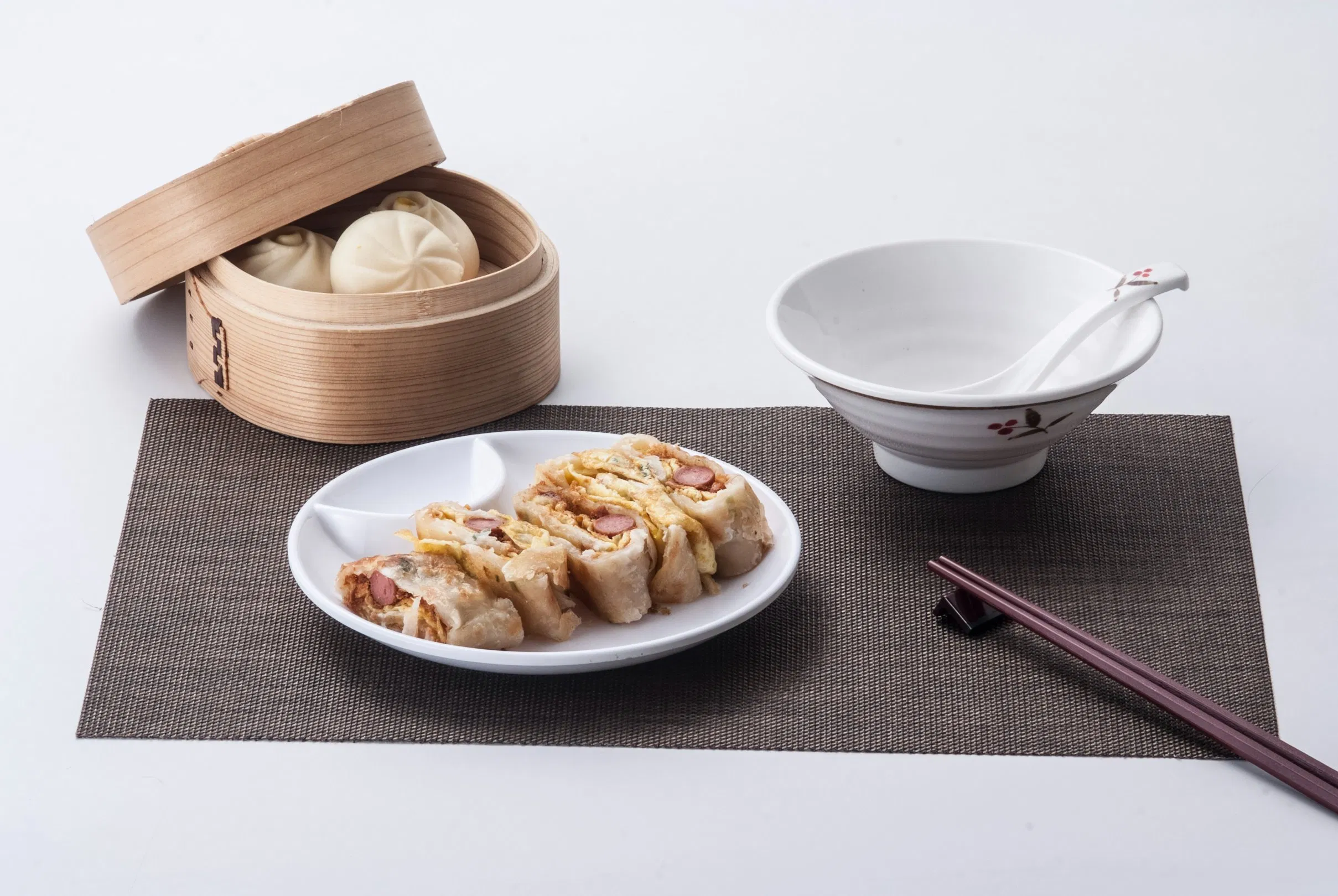 Dumpling Plate Melamine Tableware White Plate 2-Divided Plate