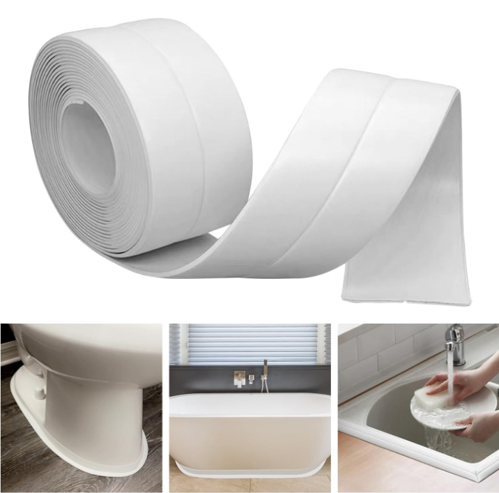 Waterproof PVC Caulk Strip, Mold-Resistant Self-Adhesive Sealing Tape, White, for Bathtub, Kitchen