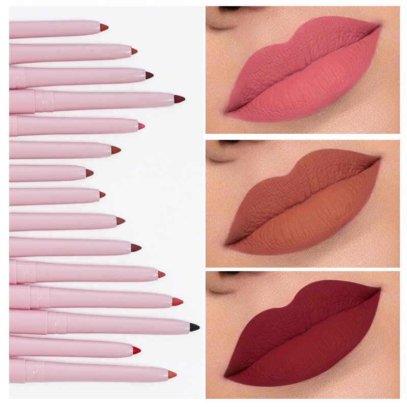 Custom Logo Pink Vegan Creamy Matte Lipliner Brown Nude Twist up Lip Liner Pencil