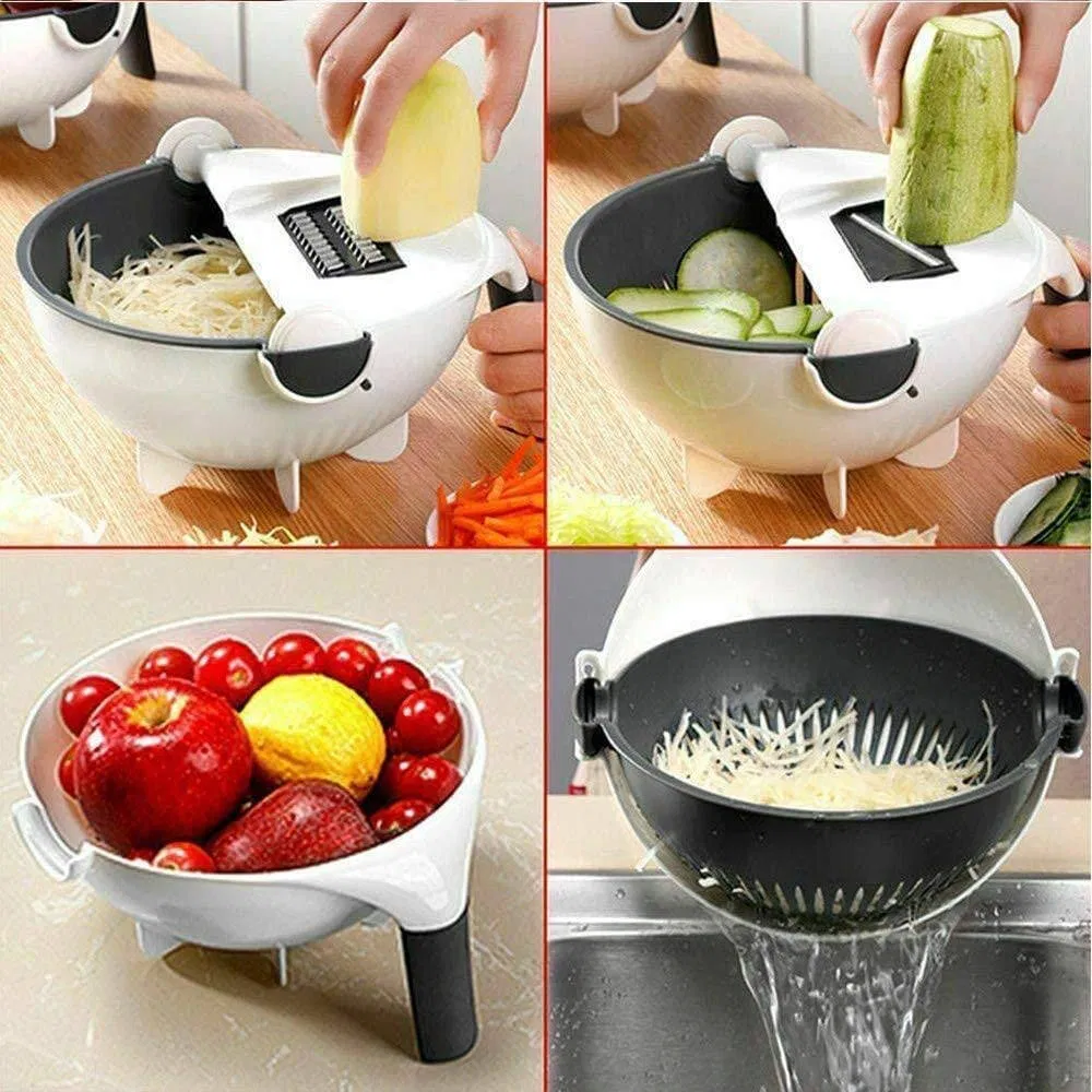 Multifunction Rotate Vegetable Cutter with Drain Basket Vegetable Onion Chopper Veggie Shredder Grater Portable Slicer Kitchen
