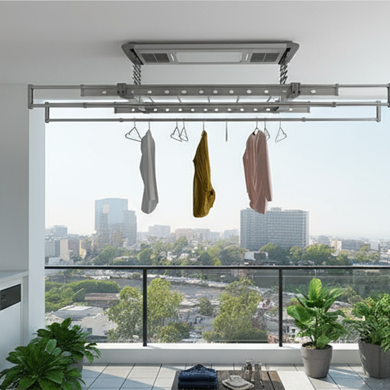 Dryer Heating Feature Outdoor Balcony Ceiling Mounted Hanging Laundry Aluminum Drying Rack