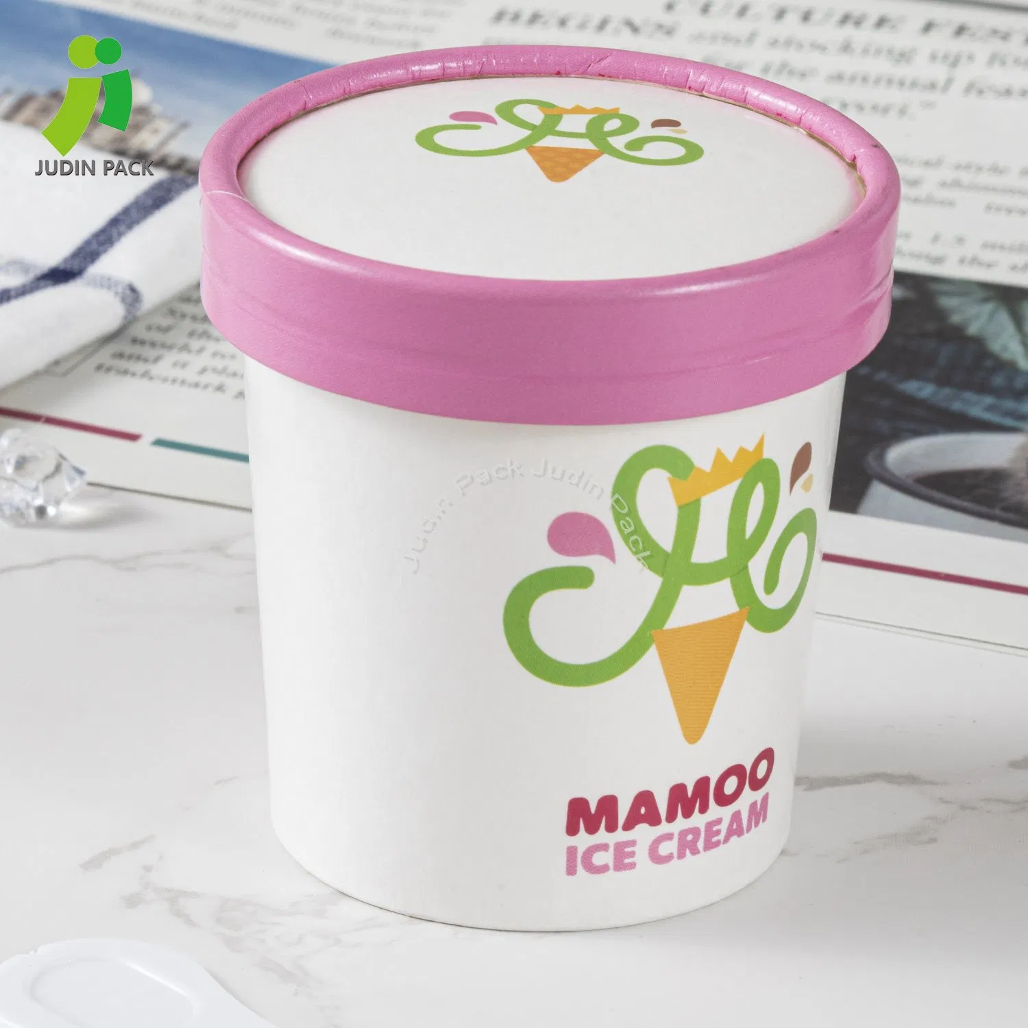Ice Cream Packaging Cups with Lid Containers-Double PE Coating for Resistance to Leakage