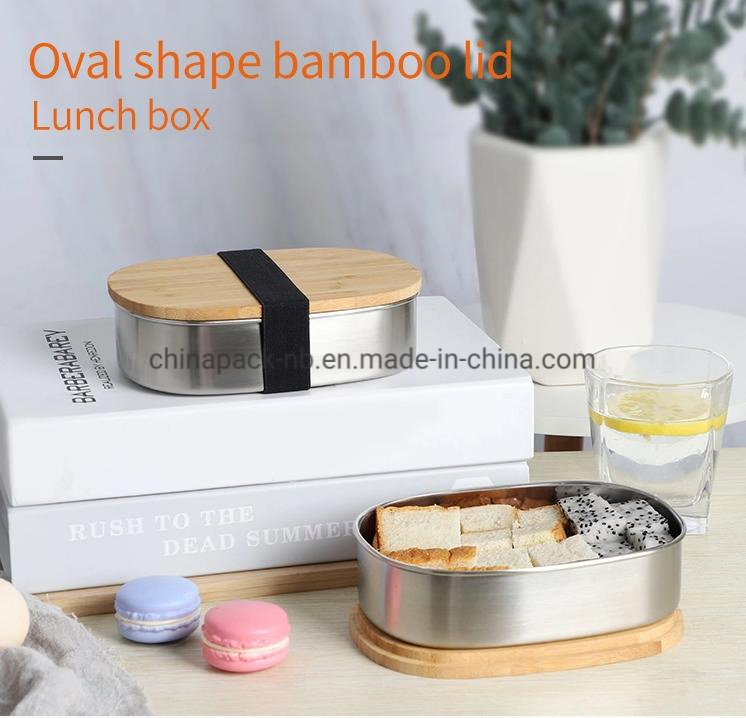Food Grade Stainless Steel 304 Food Containers Factory Directly 500ml Bamboo Lid Lunch Box Bento Bread Box