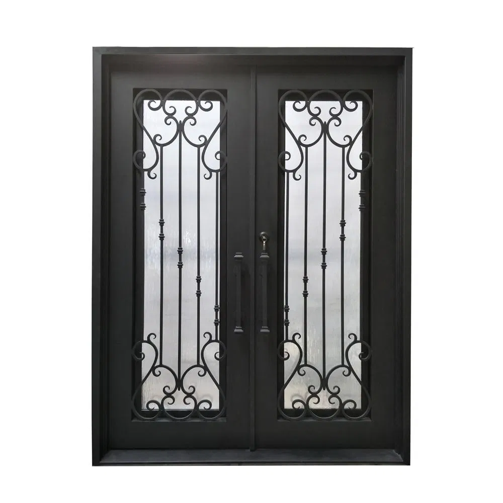 Hand-Forged Elegant High Quality Decorative Wrought Iron Door with Glass for Security