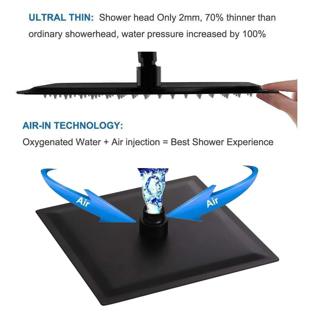 Contemporary Black Shower System- 16 Inches Ceiling Shower Faucet Set with Square Rain Shower Head