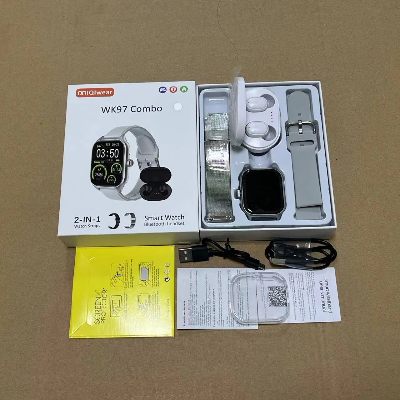 Wk97 Combo Smart Watch 2.2inch HD Screen Bt Call Earphone 2 In1 Sports Smartwatch