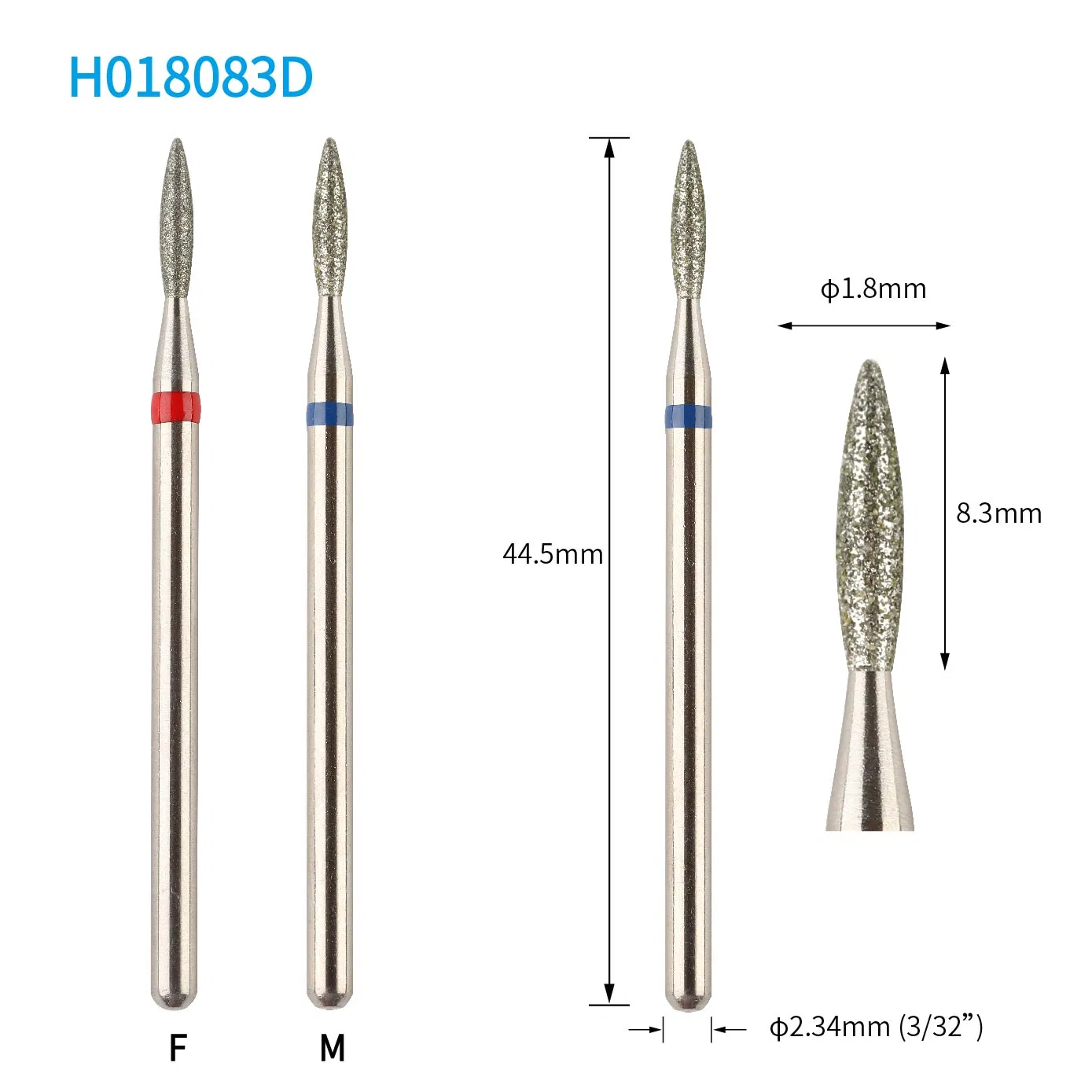 1.8mm Flame Medium Fine Grit Blue Red Color Ring Diamond Nail Beauty Bur