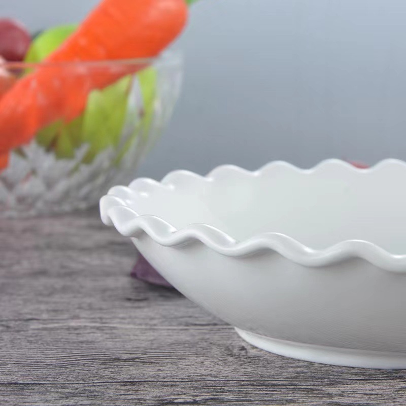8"9"10"12"Soup Bowl Cut Edge Plate White High Quality Hotelporcelain Ceramic Tableware