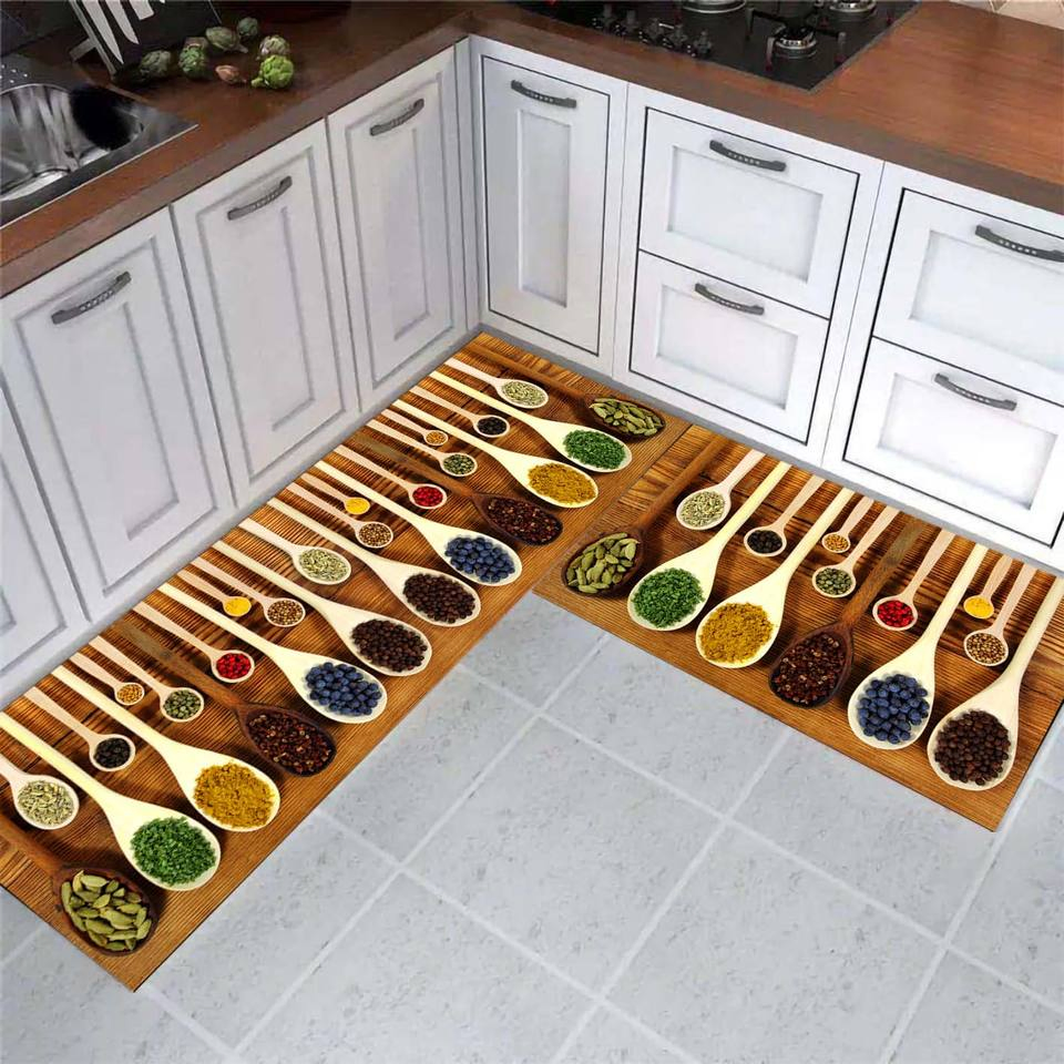 Polyester Custom OEM Factory Wholesale Cheap Velvet Water Absorb Printed Kitchen Mats in Modern Style Kitchen Mat Kitchen Area Carpet