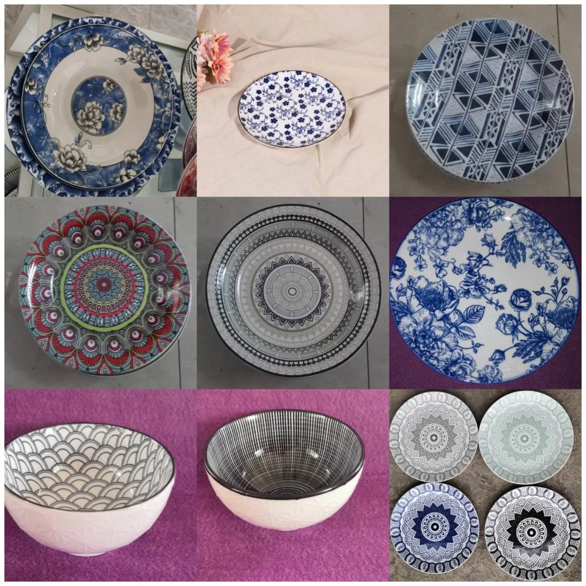 Stamp Decal Eco-Friendly Healthy Reuse Multicolor Ceramic Porcelain Tableware 6"-9" Rice Plate Soup