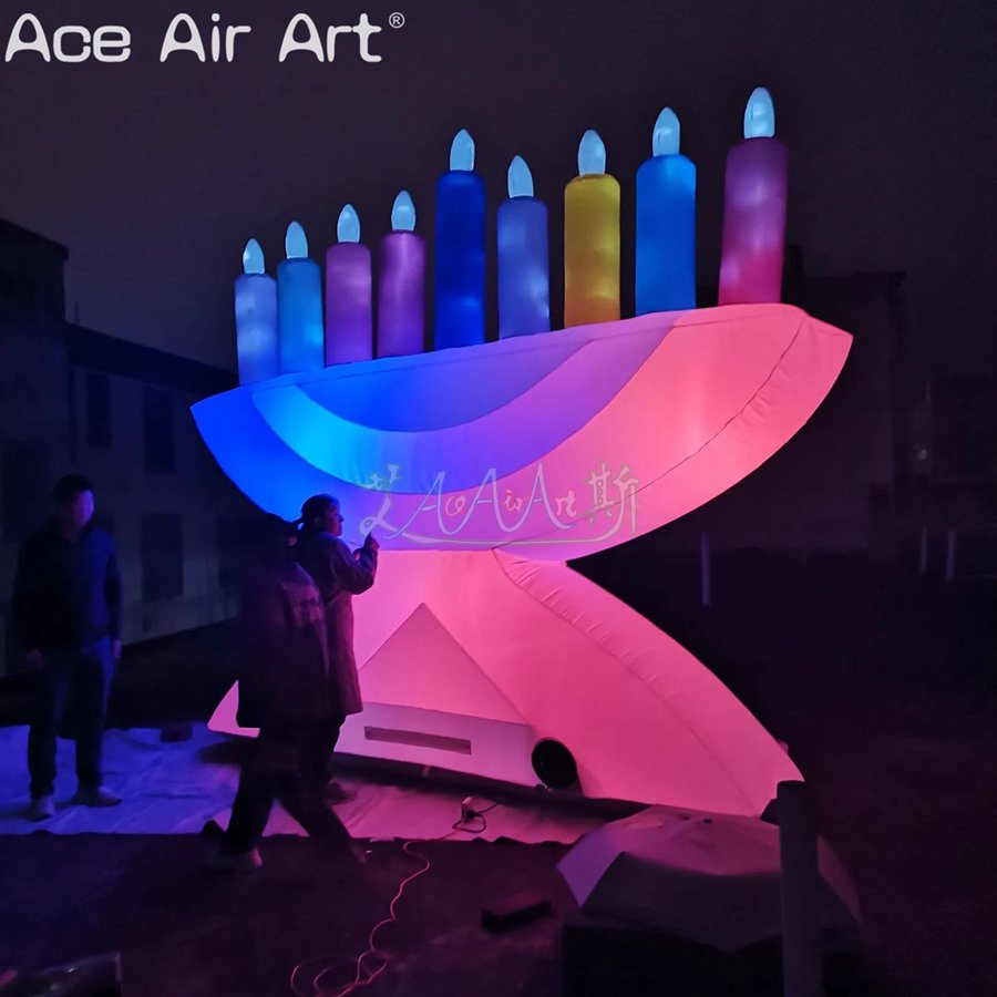 4X3mh Inflatable Hanukkah Candlesticks LED Candlesticks Decorations for Holiday or Stage Exhibition