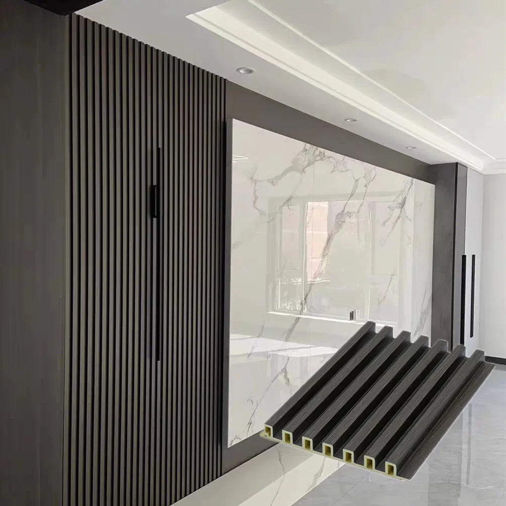 Building Decoration Material Customization Hotel Background Decorate Bamboo Wooden Waterproof 3D Great Slat WPC PVC Composite Ceiling Cladding Fluted Wall Panel