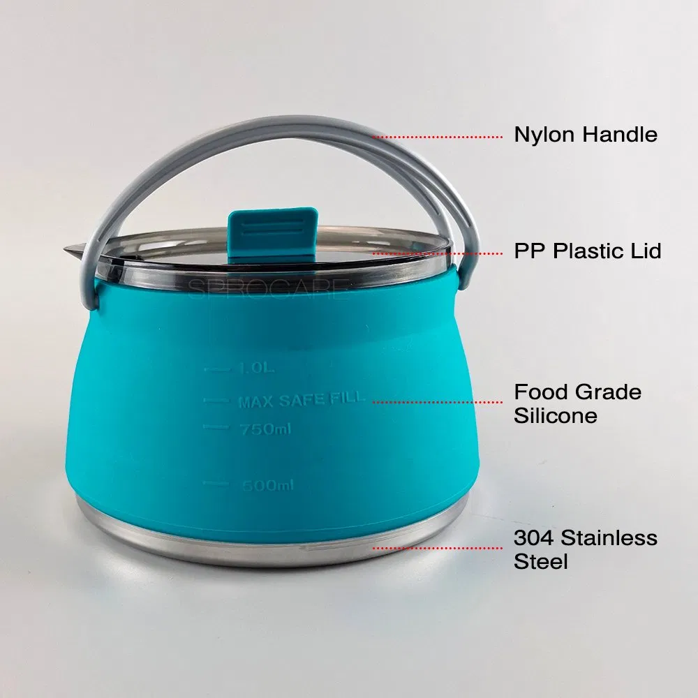 Outdoor Camping Survival Metal Stainless Steel Multi Function Silicone Collapsible Camping Kettle for Boiling Water