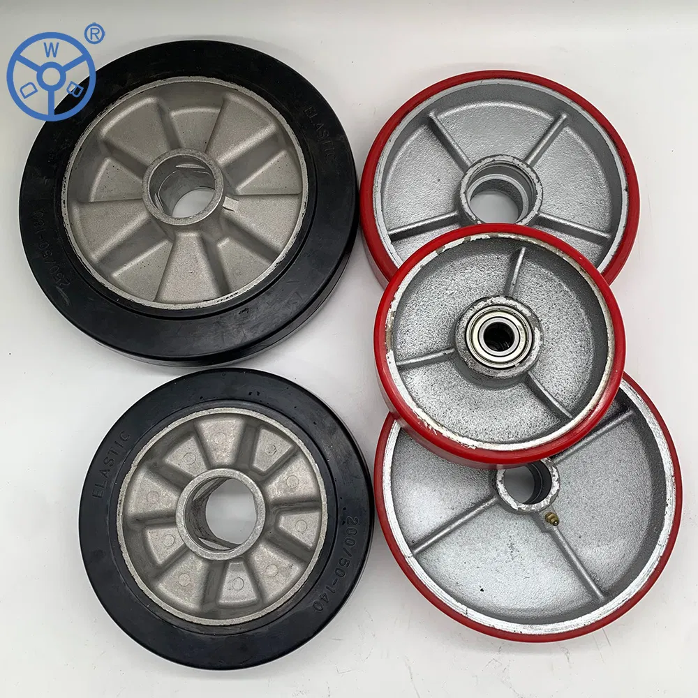 Guangdong Manufacture Iron/Aluminum Core 180 200 250mm Polyurethane PU Solid Rubber Wheels 7 8 Inch Heavy Duty Wheel
