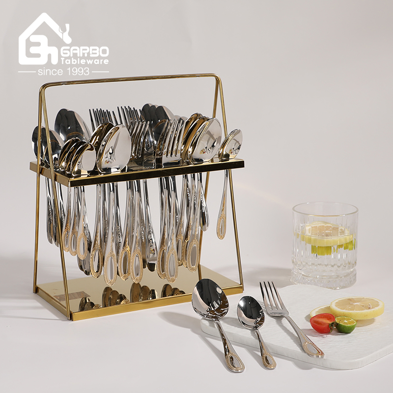 410 Stainless Steel Flatware Cutlery Set with Golden Decoration for Restaurant