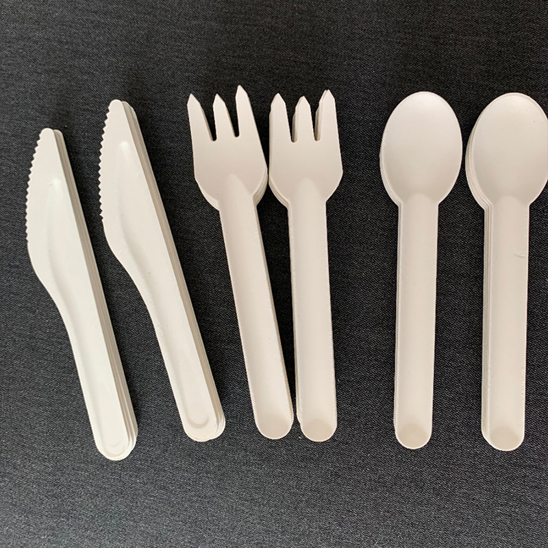 Takeout Food Grade Spoon Paper Pulp Cake Cane Pulp Disposable Degradable Knife, Fork and Spoon