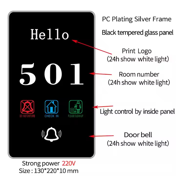 Hotel Doorplate Dnd System with Customizable Hotel Logo and Language LCD Do Not Disturb Sign Factory Price Doorplate Hotel Touch Switch