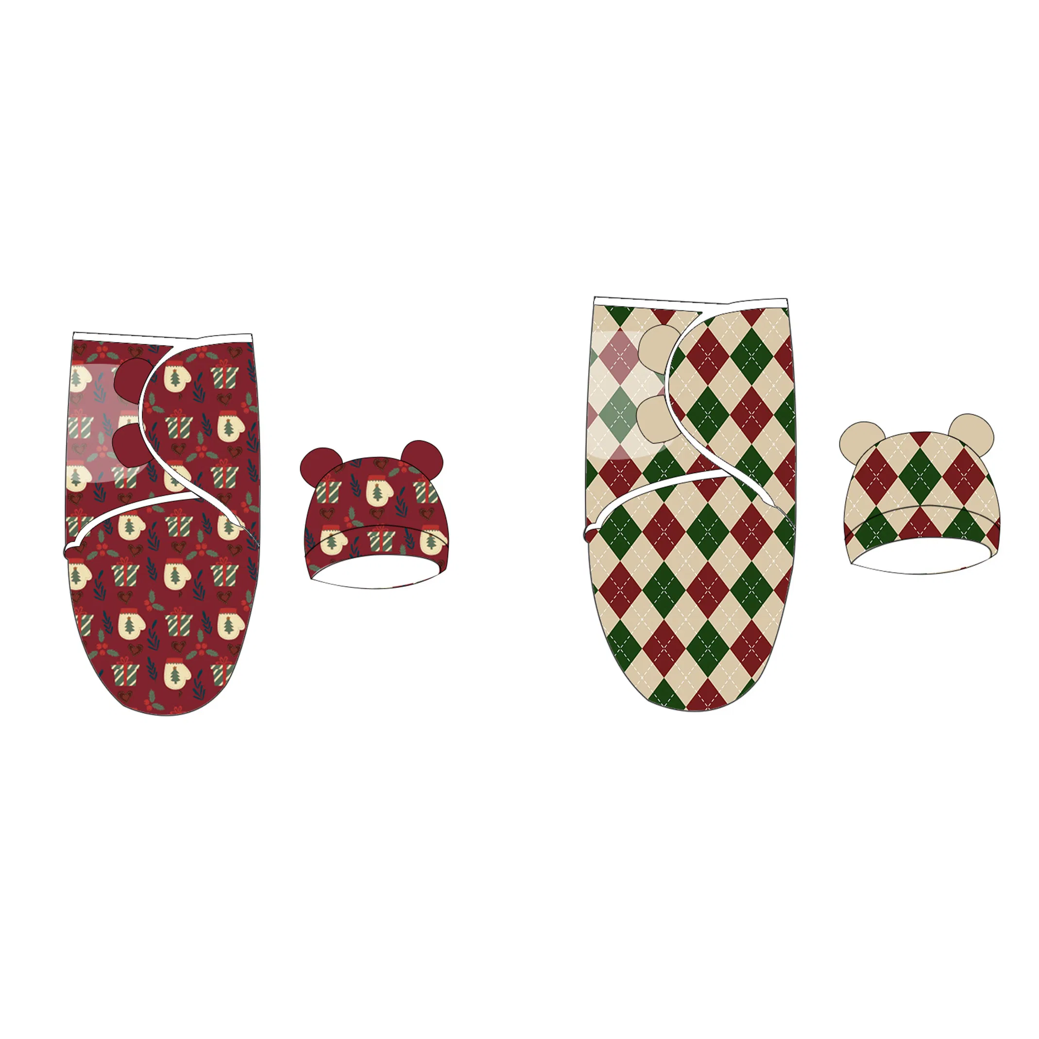 Luxury High Quality 100% Cotton Baby Swaddle Set with Matching Hat Soft Printed Wrap for Infant