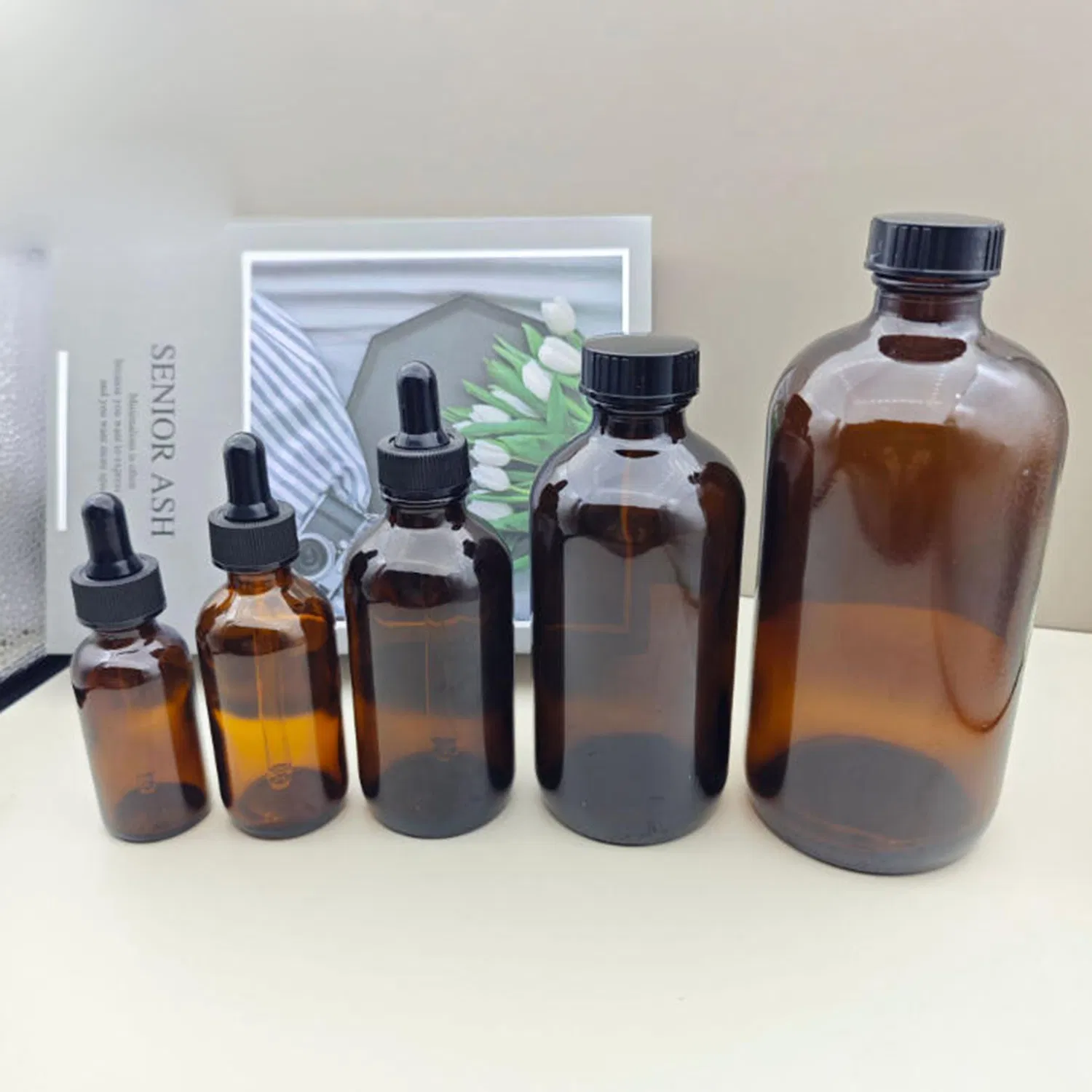 Glass Bottle Manufacturers Fermentation Amber Glass Brewing Boston Bottles with Phenolic Poly Cone Caps