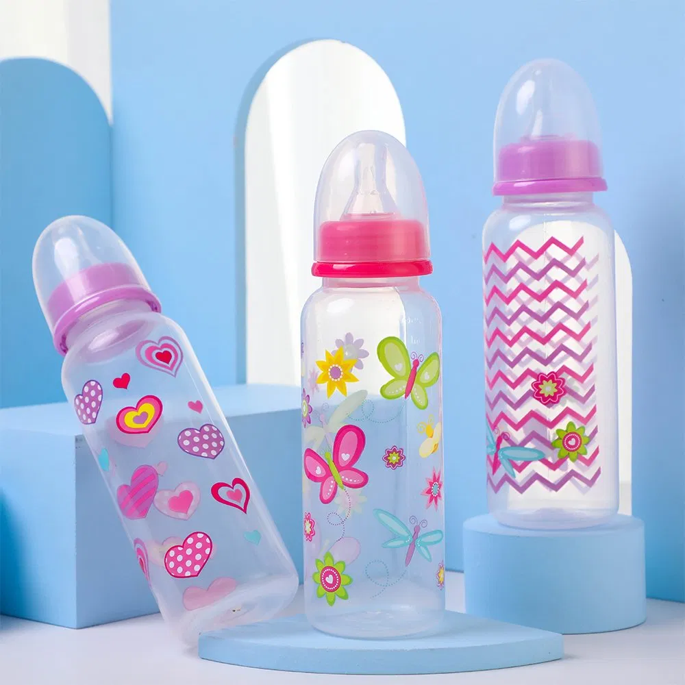 Factory Direct 250ml BPA-Free Silicone PP Baby Feeding Bottle 8 Oz Customizable Animal Print Nipple Soft Small Feeding Container Milk Bottles