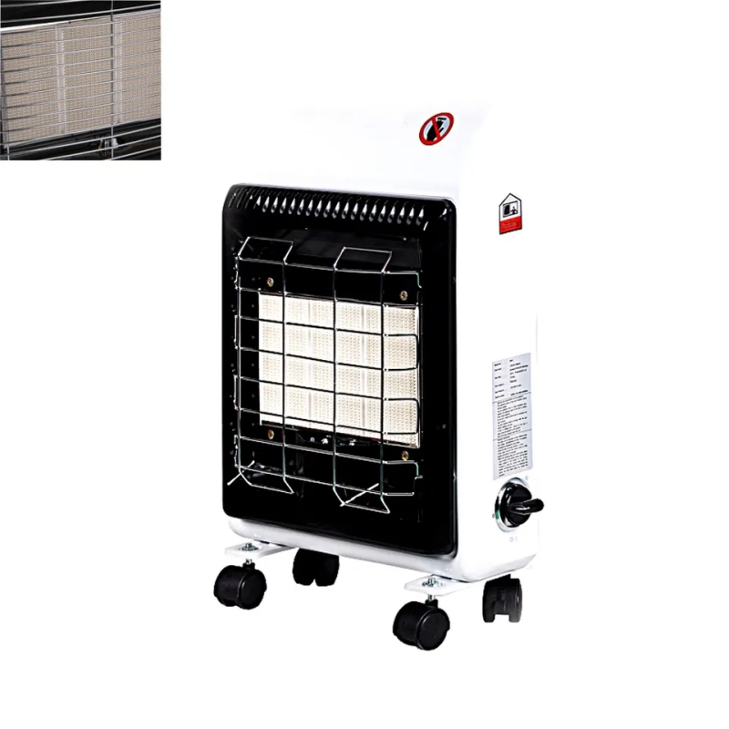 Small Portable Household Indoor Ceramic Infrared Gas Heater with Casters, Suitable for Both Home and Outdoor Use.