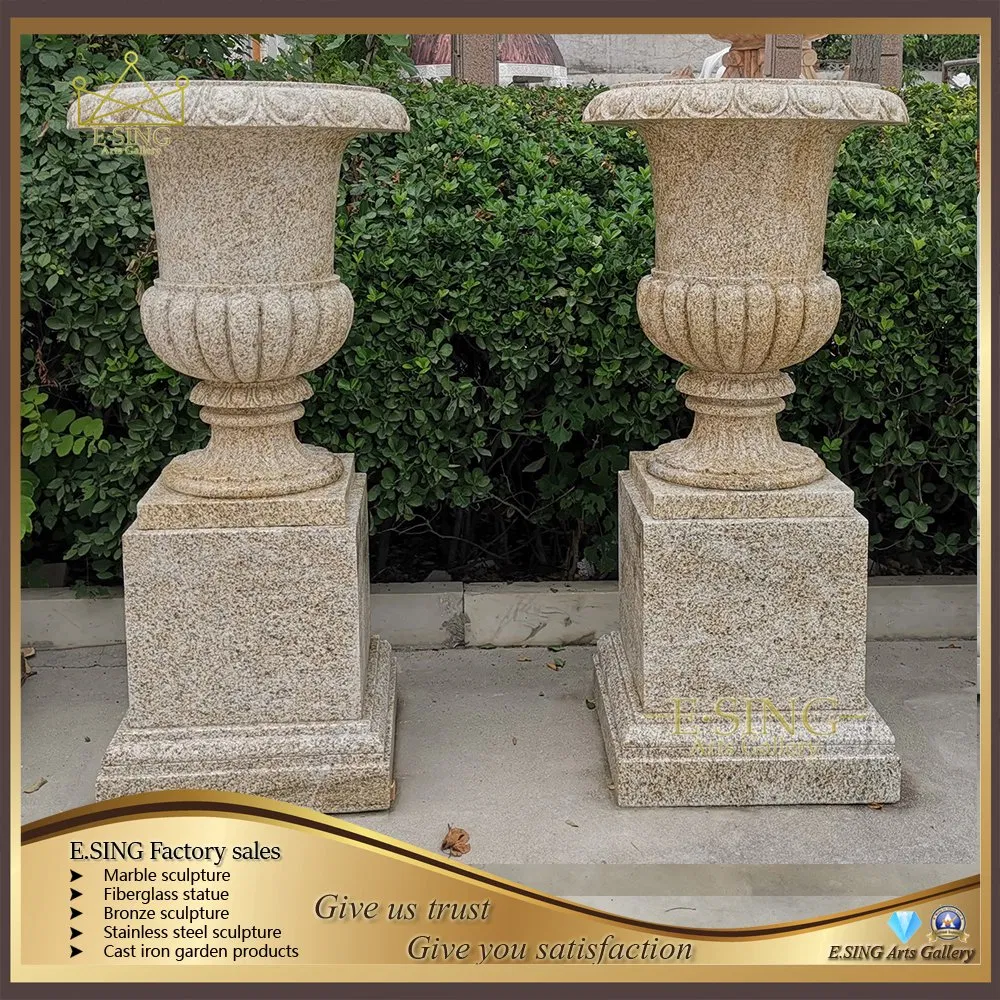 Outdoor Decorative Granite Modern Marbling Cylinder Flower Pot