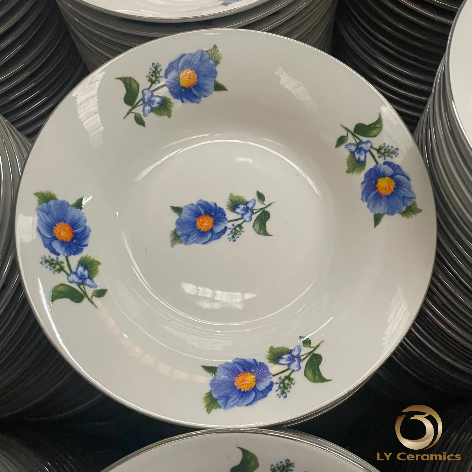 8"Soup Plate Simple Decal with Gold /Silver Line Porcelainware Ceramics Tableware