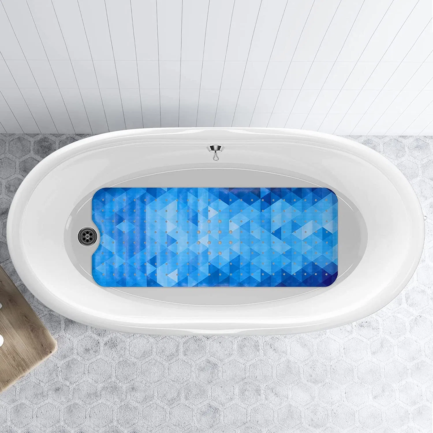 Modern Bathtub Mat Non Slip for Shower Tub - Multi Colored Bath Mats with Unique Decorative Artisan Designs for Adults Kids Baby with Cup