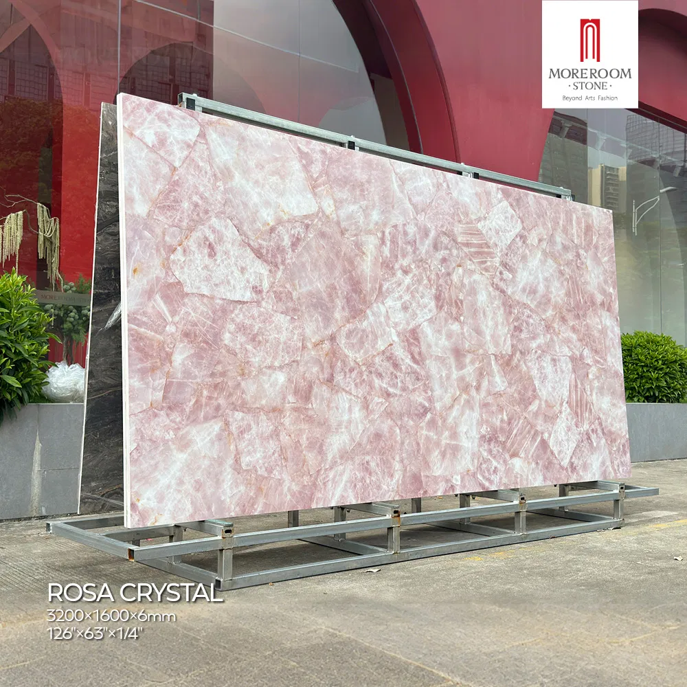 Laminated Porcelain Stoneware Crystal Pink Marble Effect for Bright Designs