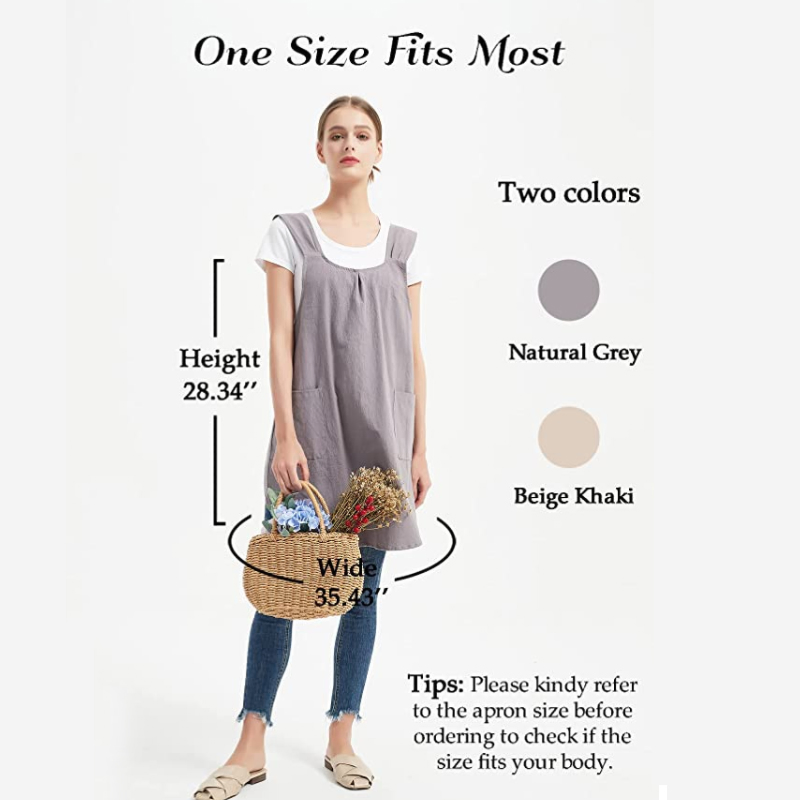Waterproof Linen Apron for Women Pockets Cross Back Cute Apron Dress