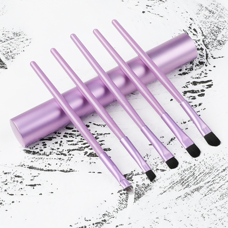 Aluminum Tube 5-Piece Makeup Brush Set, Portable Makeup Brush, Blush, Foundation Brush, Eyeshadow Brush, Eyebrow Brush Tool