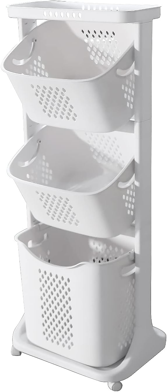 2 Layer 3 Tier Wholesales Multi Layers Collapsible Storage Basket Plastic Laundry Basket Movable Wheeled Laundry Basket