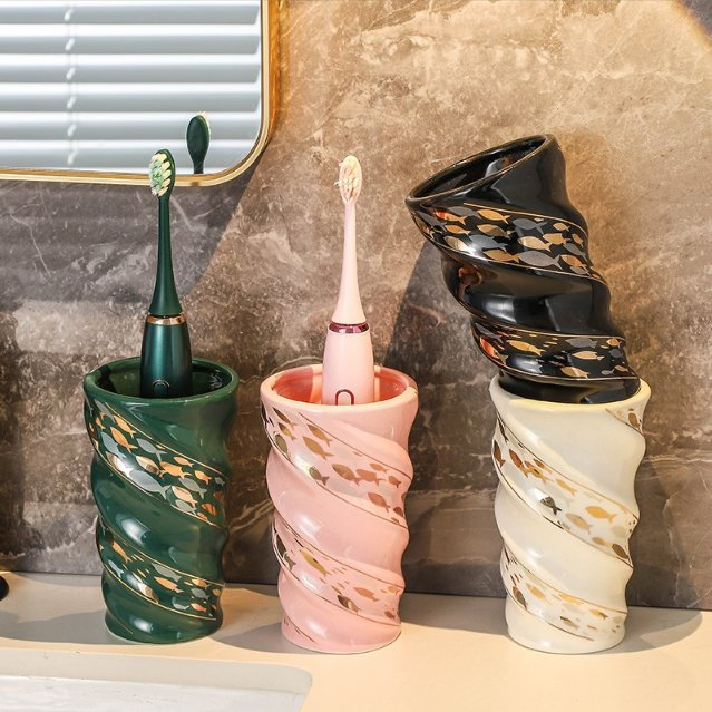 Ceramic Spiral Gold-Trimmed Creative Mouthwash Cup Ceramic Cup Bathroom Accessories