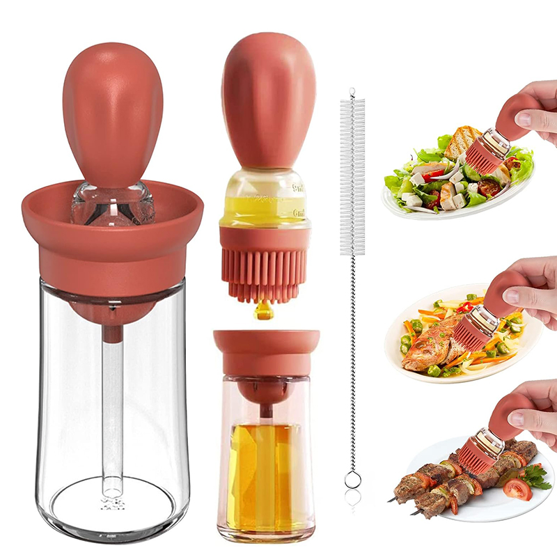 2 in 1 Glass Oil Brush Bottle Glass Olive Oil Dispenser with Silicone Oil Brush for Cooking Baking BBQ Grill